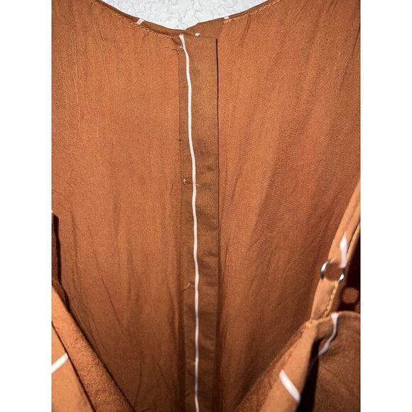 All:row Rust Orange Brown Spaghetti Strap Dress midi sz Large  White Striped 1B - Picture 8 of 11